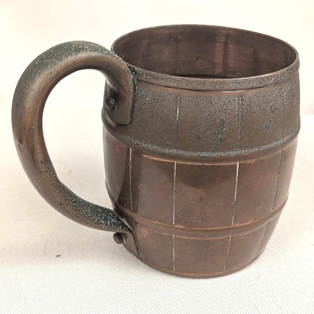 Vtg MCM WB Solid Copper Barrel Mug Rustic Tavern Style Beer Stein Cask Tankard